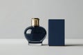 Blank Navy luxury perfume bottle and box logo mockup on white background, 3d rendering Royalty Free Stock Photo