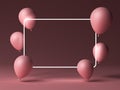 Blank neon light frame and pink balloons on dark pink pastel color background