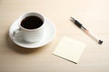 Blank note with ball pen and coffee Royalty Free Stock Photo