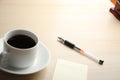 Blank note with ball pen and coffee Royalty Free Stock Photo