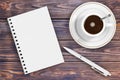 Blank Note Pad with Pen and Cup of Coffee. 3d Rendering Royalty Free Stock Photo