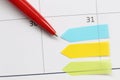 Blank note paper is attached to the calendar on Thirty-one Royalty Free Stock Photo
