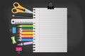 Blank note paper with school supplies on chalkboard, Back to school concept. Vector illustration Royalty Free Stock Photo