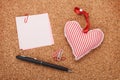 Blank note with toy heart Royalty Free Stock Photo