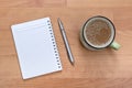 Blank notebook and coffee on the desk Royalty Free Stock Photo