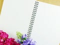 Blank notebook diary background with artificial flower background Royalty Free Stock Photo
