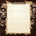 blank notebook frame Halloween theme, vampire, mummy, werewolf