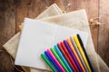 Blank notebook with many color markers Royalty Free Stock Photo