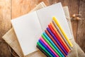 Blank notebook with many color markers Royalty Free Stock Photo