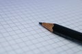 Blank notebook page with the pencil, closeup of pencil on the empty notepad sheet - Image Royalty Free Stock Photo