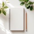 blank notebook and pencil on white background. Empty Space for your text. ai generated Royalty Free Stock Photo