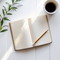 blank notebook and pencil on white background. Empty Space for your text. ai generated Royalty Free Stock Photo