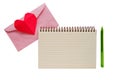 Blank notebook with pink envelope and red heart paper origami Royalty Free Stock Photo