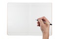 Blank notebook from recycle paper with hand holdin Royalty Free Stock Photo