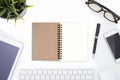 Blank notebook on white desk Royalty Free Stock Photo