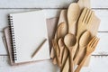 Blank notebook with wooden utensil Royalty Free Stock Photo