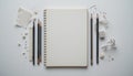 Blank Notebook With Writing Utensils And Shavings On White Background Royalty Free Stock Photo