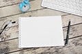 Blank notepad, glasses, keyboard, pen and glasses Royalty Free Stock Photo