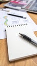 Blank Notepad with Pen and Pencil on Wooden Desk Royalty Free Stock Photo