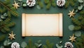 Blank old parchment paper scroll with Christmas branches Royalty Free Stock Photo