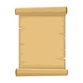 Blank old scroll of papyrus paper cartoon on white background. Blank retro papyrus sheet in flat style