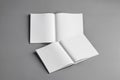 Blank open books, magazines mockup on gray background Royalty Free Stock Photo