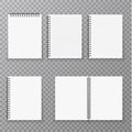 Blank open and closed realistic notebook collection, organizer and diary vector template isolated. Paper page organizer