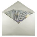 Blank open envelope with Money - white Royalty Free Stock Photo