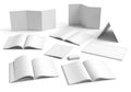 Blank open and folded paper books and brochures on white background Royalty Free Stock Photo