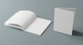 Blank open magazine and folded brochure mockup on gray background Royalty Free Stock Photo
