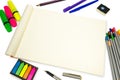 Blank open Notepad for making notes or sketches with stuff Royalty Free Stock Photo