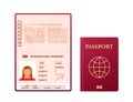 Blank open passport template. International passport with sample personal data page. Vector stock illustration. Royalty Free Stock Photo