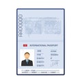 Blank open passport template. International passport with sample personal data page. Vector stock illustration. Royalty Free Stock Photo