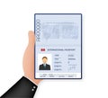 Blank open passport template. International passport with sample personal data page. Vector stock illustration Royalty Free Stock Photo