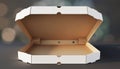 Blank Open Pizza Box Mockup on Dark Surface Royalty Free Stock Photo