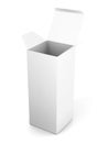 Blank open vertical cardboard box template standing on white background. Mock up for your design. 3d rendering Royalty Free Stock Photo