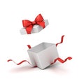 Blank open white present box or gift box with red ribbons and bow isolated on white background Royalty Free Stock Photo