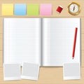 Blank opened book. Blank book with pencil. Compass . Royalty Free Stock Photo