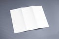 Blank opened tri-fold flyer brochure cover with shadow overlay on grey background