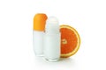 Blank orange deodorants isolated on white background Royalty Free Stock Photo