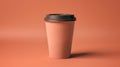 Blank orange peach disposable paper coffee cup with plastic lid mock-up isolated, orange peach background. Empty Royalty Free Stock Photo