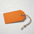 Blank orange rectangular tag with string on transparent background Royalty Free Stock Photo