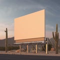 Blank outdoor billboard out of the city in desert. 3d rendering