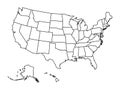 Blank outline map of United States of America. Simplified vector map made of thick black outline on white background