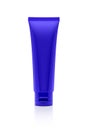 Blank packaging blue cosmetic plastic tube on white