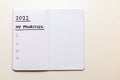 Blank page of diary with text `2022 my priorities`. Royalty Free Stock Photo