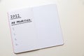 Blank page of diary with text `2022 my priorities`. Royalty Free Stock Photo