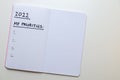 Blank page of diary with text `2022 my priorities`. Royalty Free Stock Photo