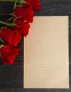 Blank Page for a Love Letter with Red Roses Royalty Free Stock Photo