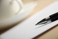 Blank paper with ball pen and coffee Royalty Free Stock Photo